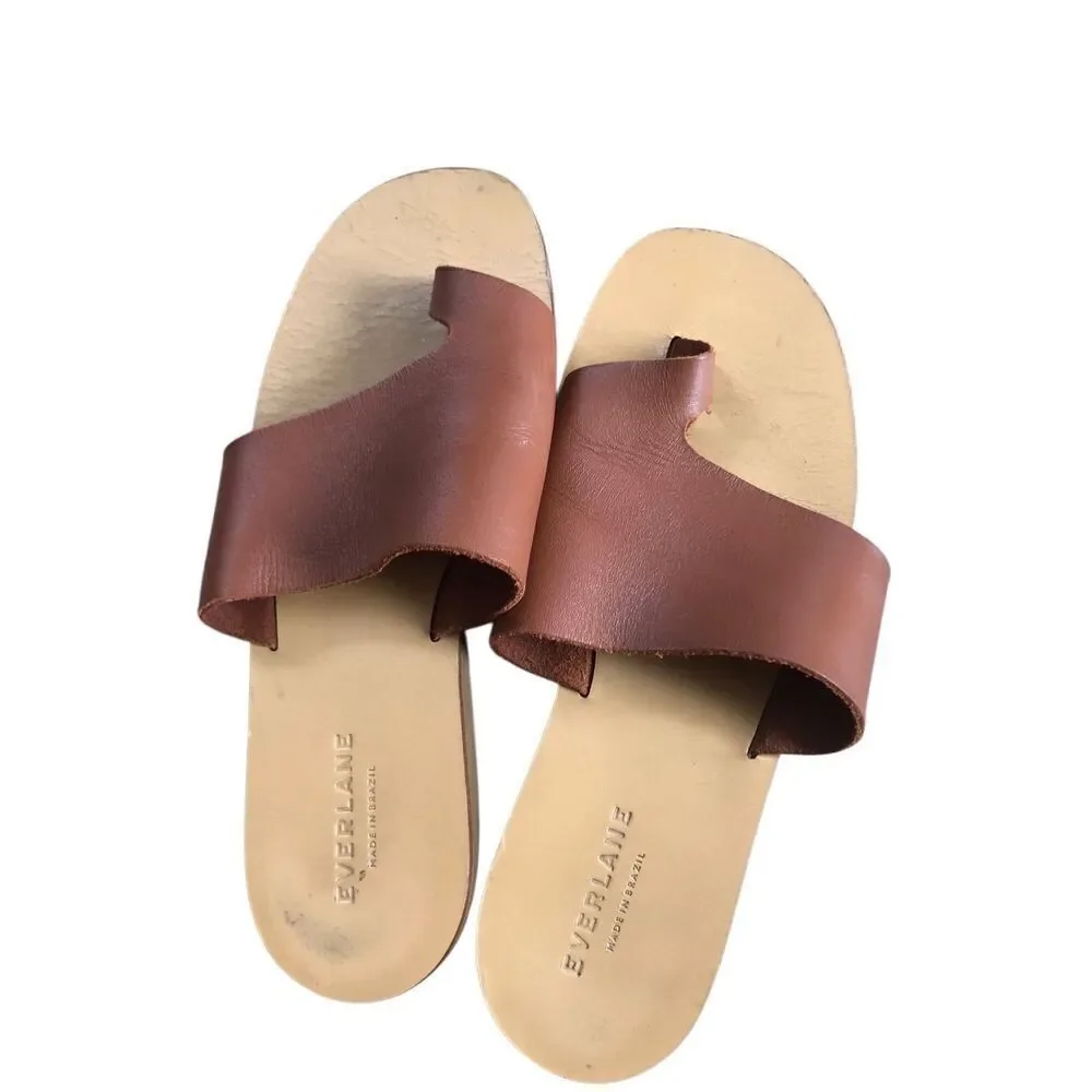 Everlane The Leather Thong Women Sandals Burnt Sienna Flip Flops Size 7
